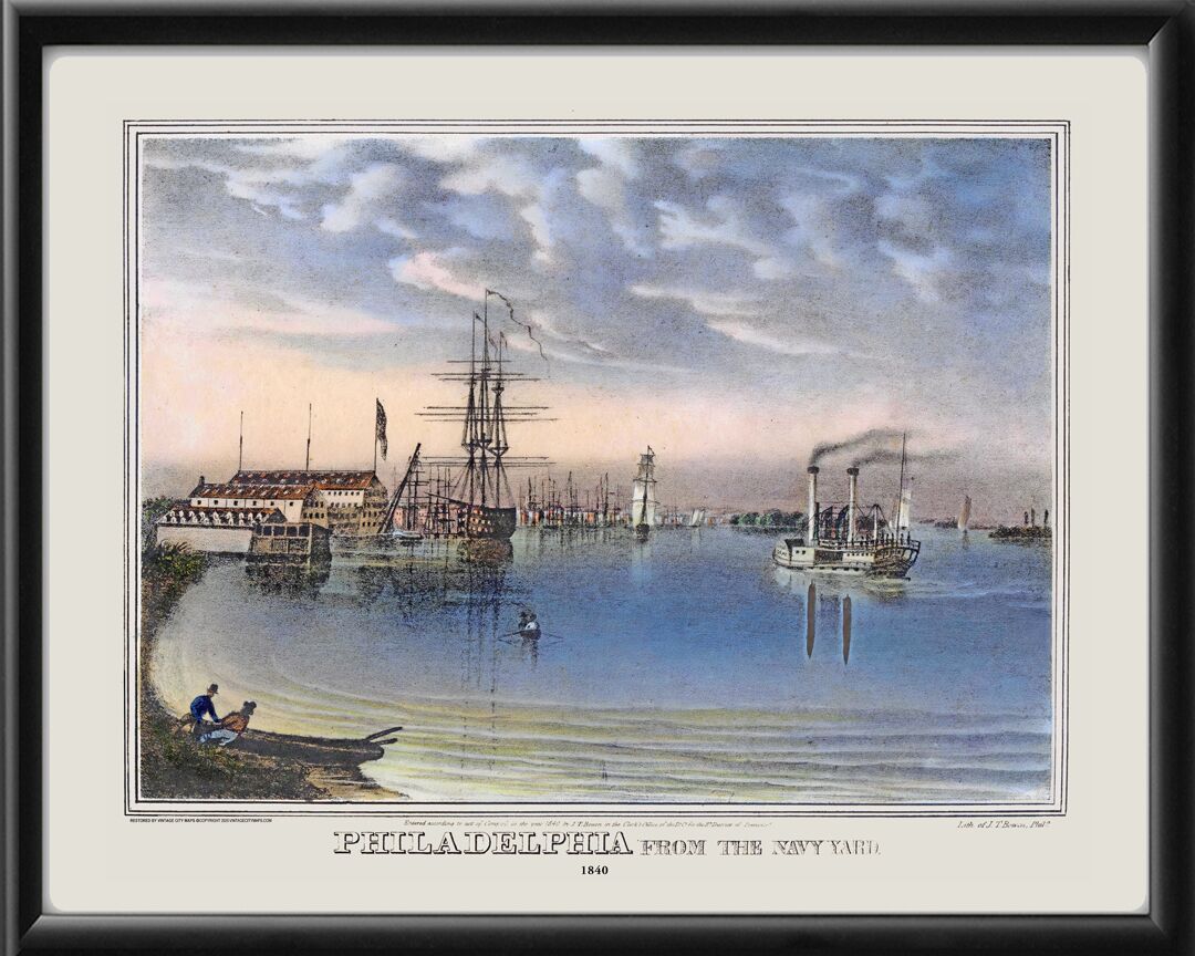 Philadelphia PA 1840 Navy Yard John Casper Wild TM Birds Eye View Map