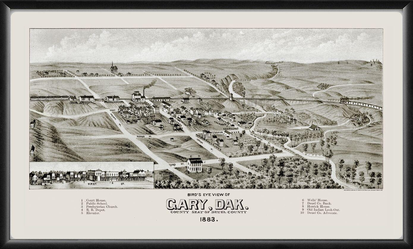 Gary SD 1883 Birds Eye View Map