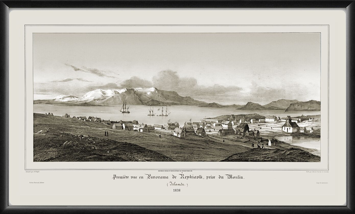 Reykjavik Iceland 1838 Bird's Eye View Map