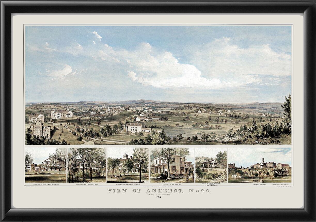 Amherst MA 1855 Color Map John BachelderTM