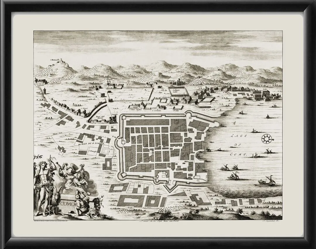 Como, Italy 1729 Birds Eye View Map by Daniel Stoopendaal