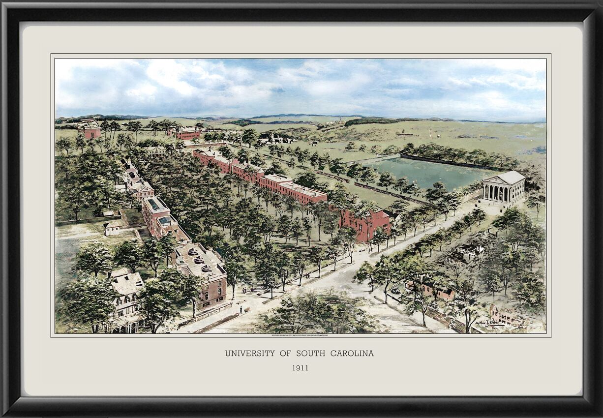 University of South Carolina 1911 Birdseye View Map Arthur J. Elder