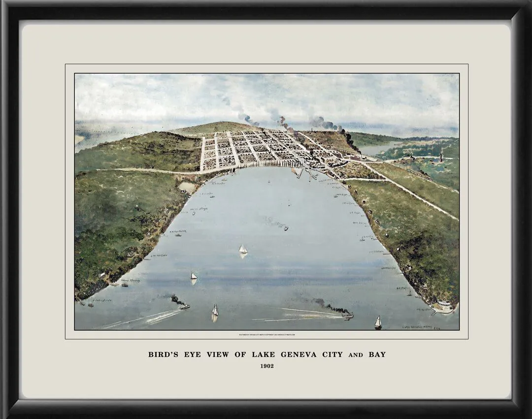 Lake Geneva City and Bay 1902 Birdseye View Map