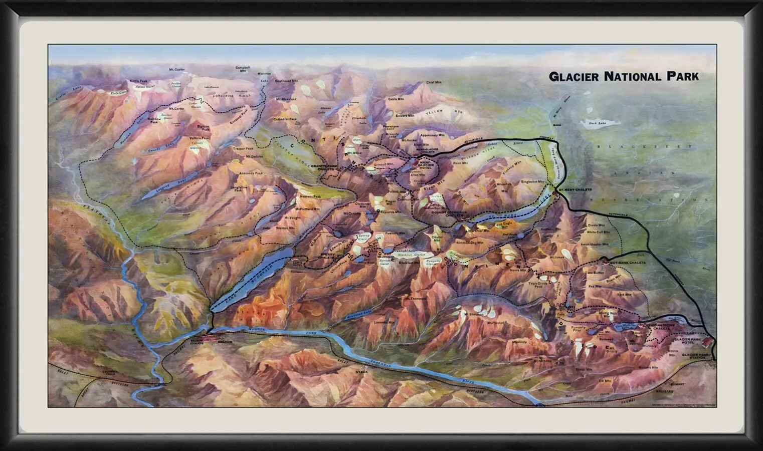 Glacier National Park 1910 TM Birds Eye View Map
