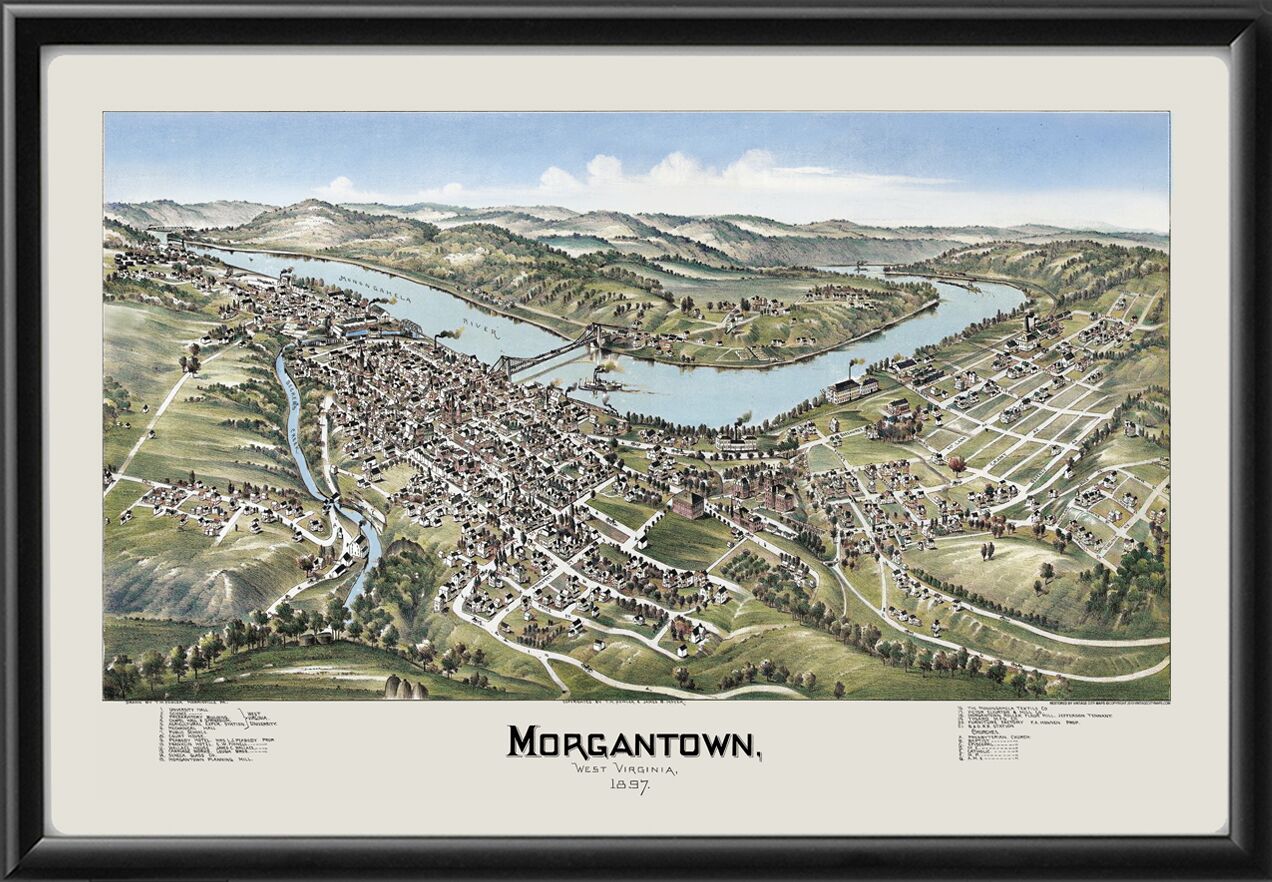 Morgantown WV 1897 Fowler Color TM Birds Eye View Map