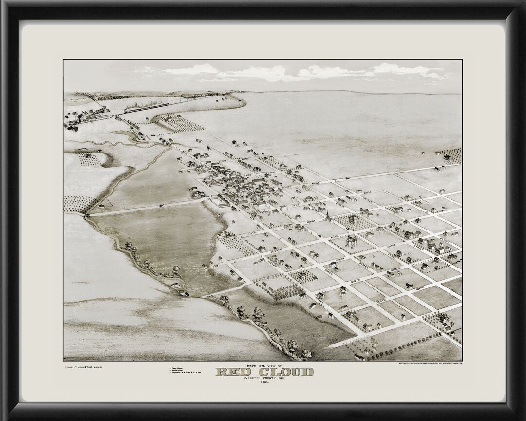 Red Cloud NE 1881 Augustus Koch TM Birds Eye View Map