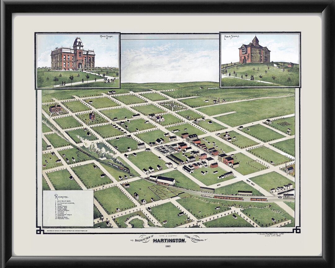 Hartington NE 1885 Color TM Birds Eye View Map