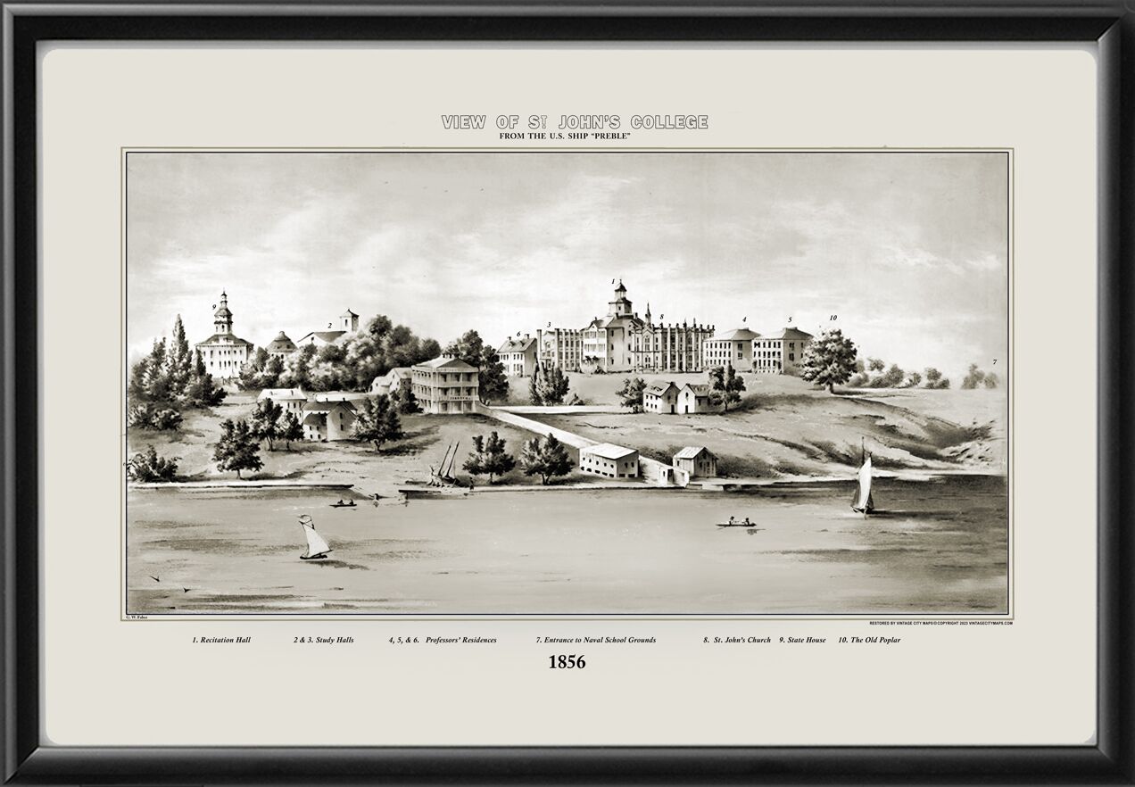 St. John's College Annapolis MD 1856 G.W. Faber TM Birds Eye View Map
