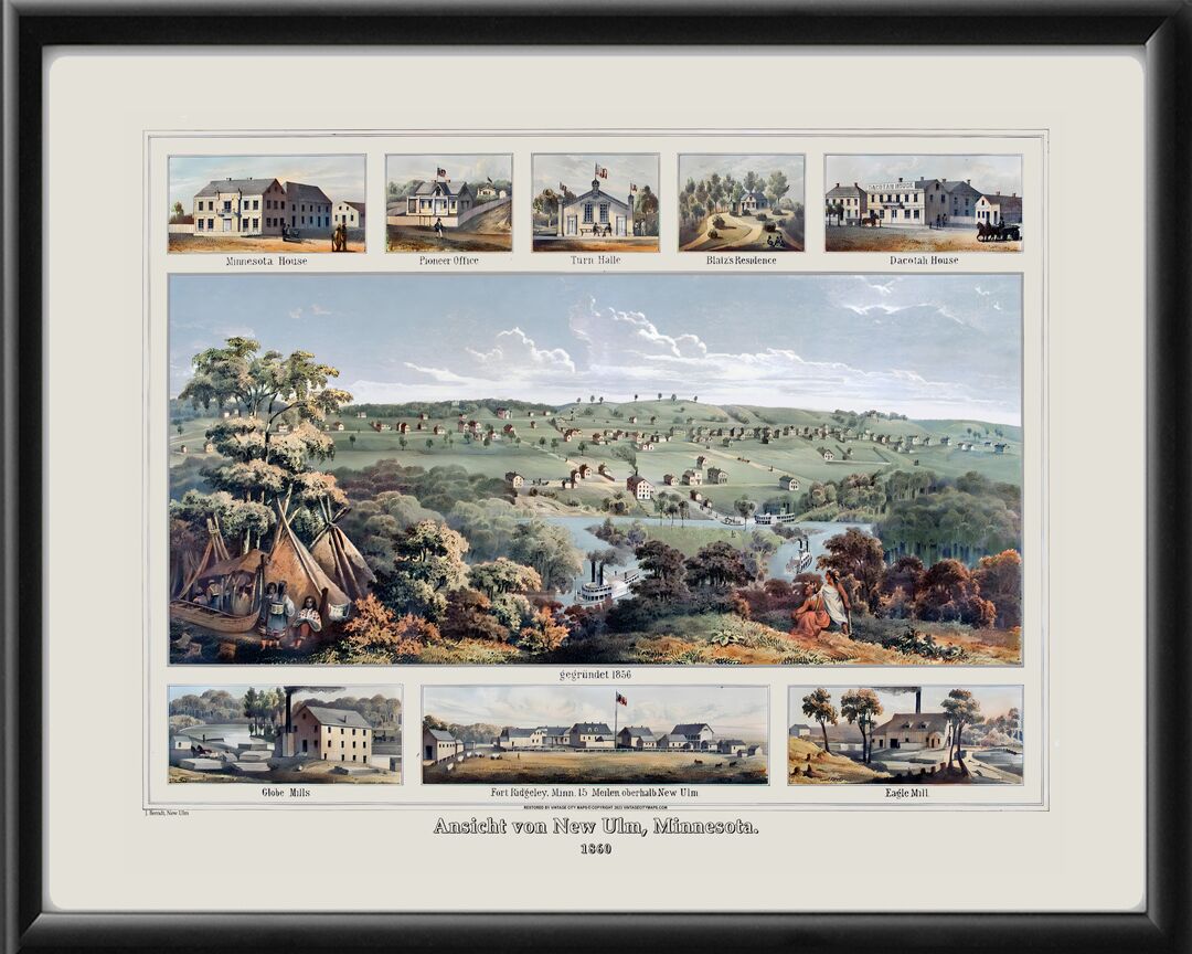New Ulm MN 1860 Birds Eye View Map