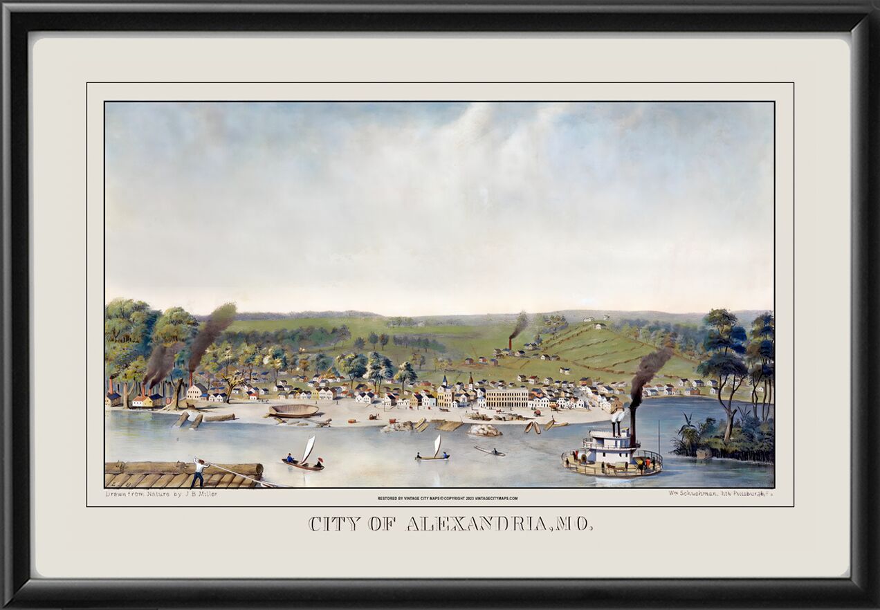 Alexandria MO JB Miller c1870 TM Birds Eye View Map