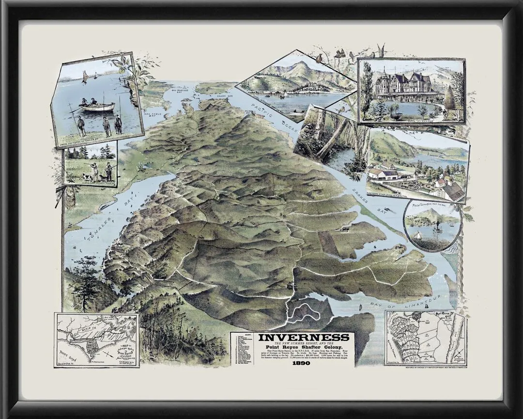 Inverness CA 1890 (Color) Birds Eye View Map