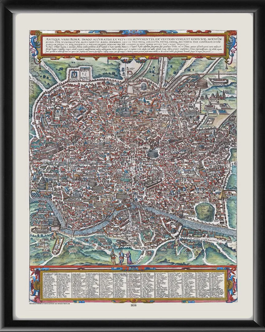 Rome Italy 1588 Birds Eye View Map