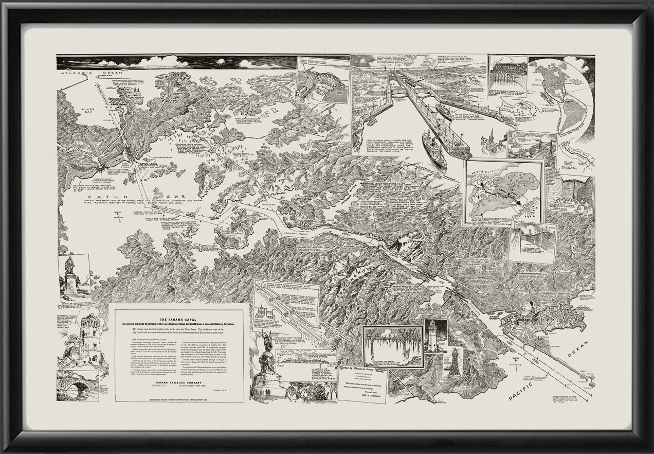 Panama Canal 1925 Birds Eye View Map