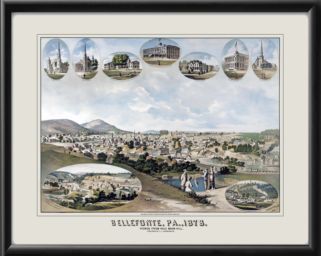 Bellefonte PA 1878 TM Birds Eye View Map