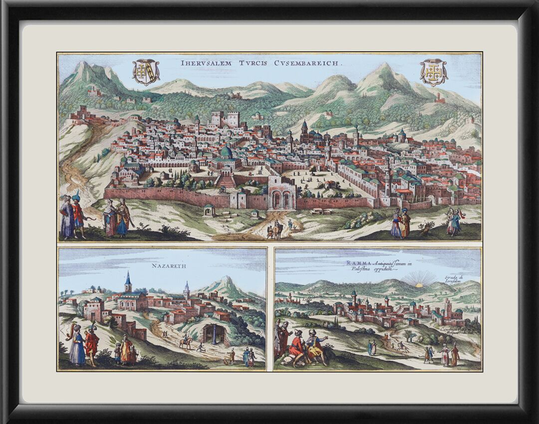 Jerusalem, Nazareth, and Ramla 1657 Birds Eye View Map