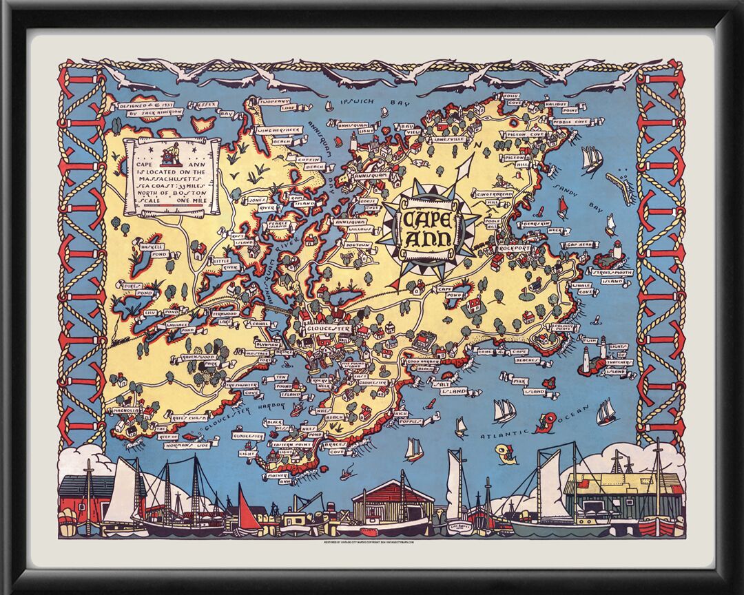 Cape Ann MA 1937 Birds Eye View Map