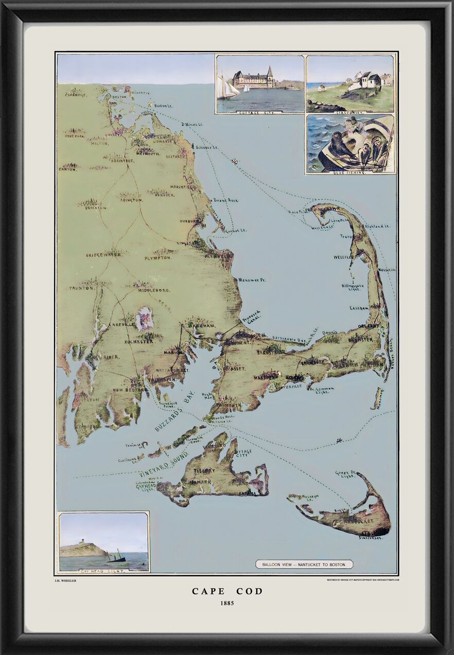 Cape Cod MA 1885 Birds Eye View Map