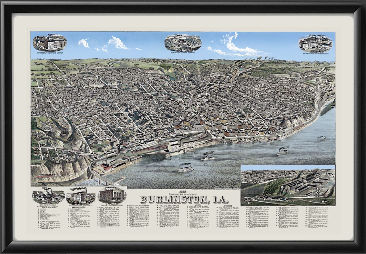 Burlington IA 1879 Birds Eye View Map