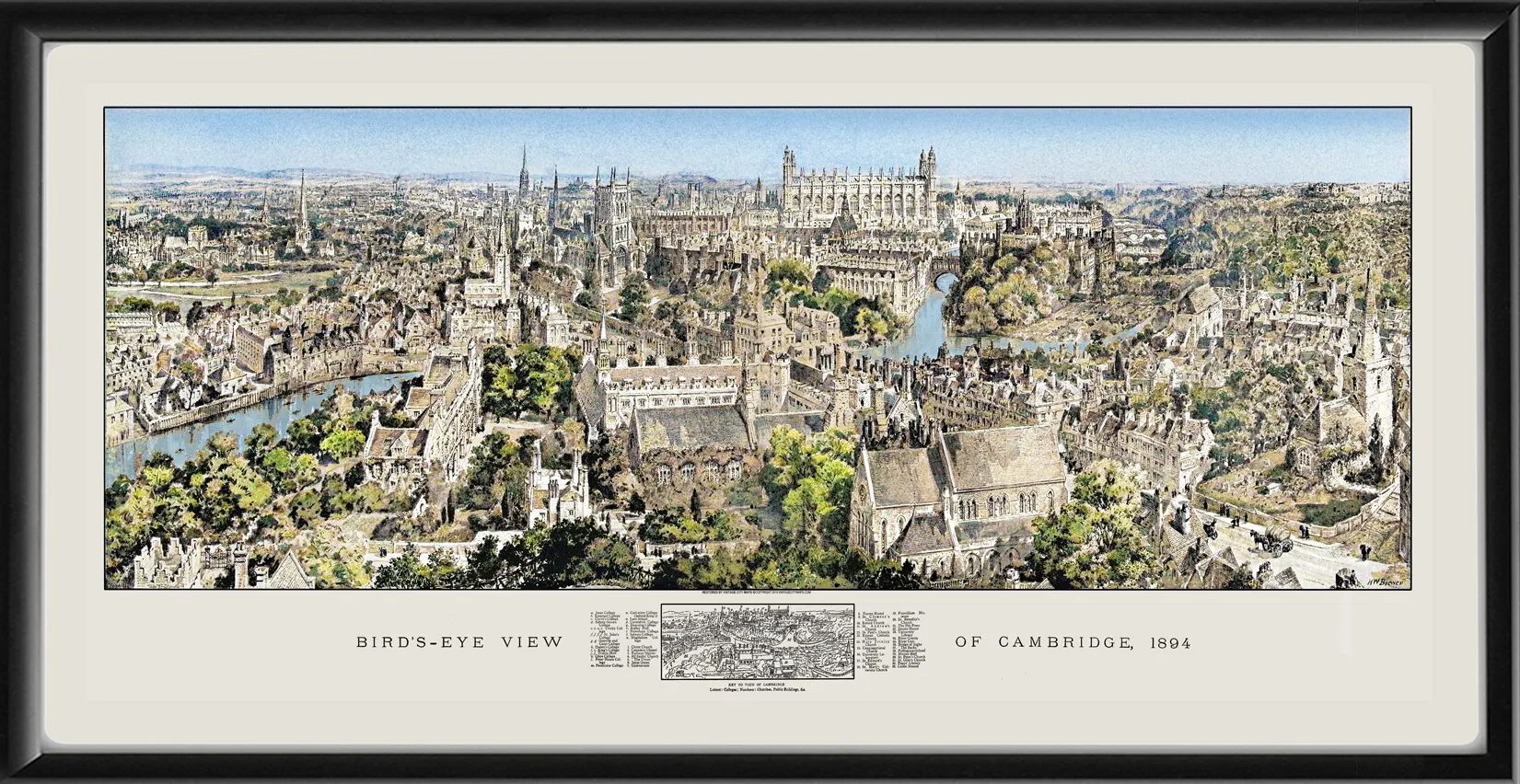 Cambridge England 1894 Birds Eye View Map