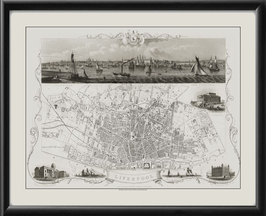 Liverpool England 1851 Drawn & Engrave Birds Eye View Map