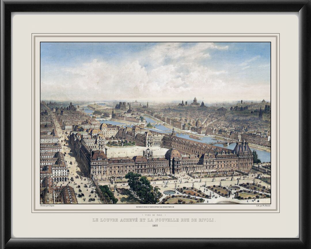 Paris France 1855 - The Louvre and New Rue de Rivoli