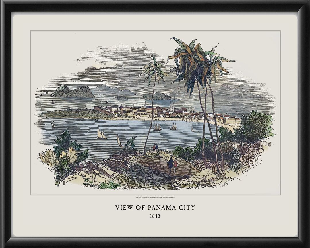 View of Panama City, Panama 1843 Restored Birds Eye View Map