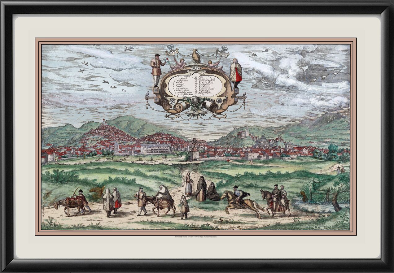 Granada Spain 1563 Braun & Hogenberg's Civitatus Orbis Terrarum Restored Map
