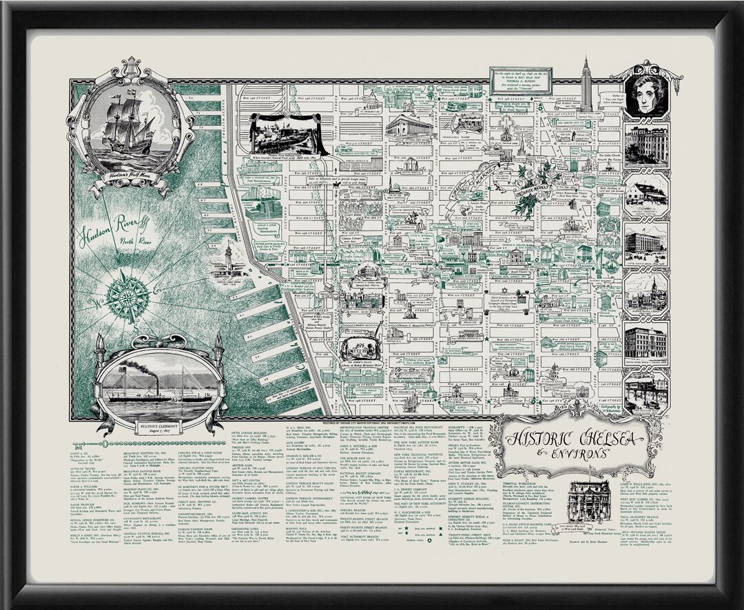 New York City NY 1939 - Historic Chelsea & Environs Birds Eye View Map