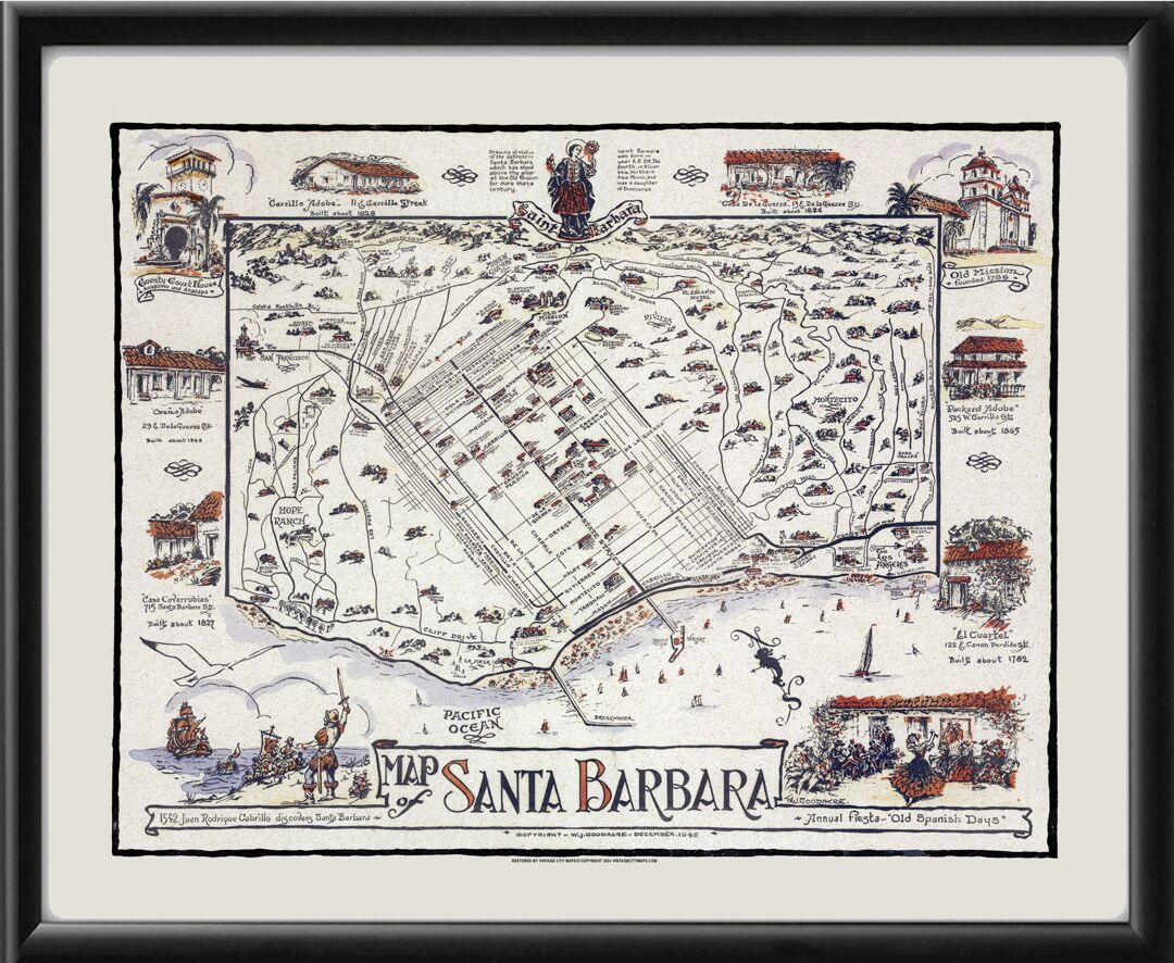 Santa Barbara CA 1945 Pictorial Map