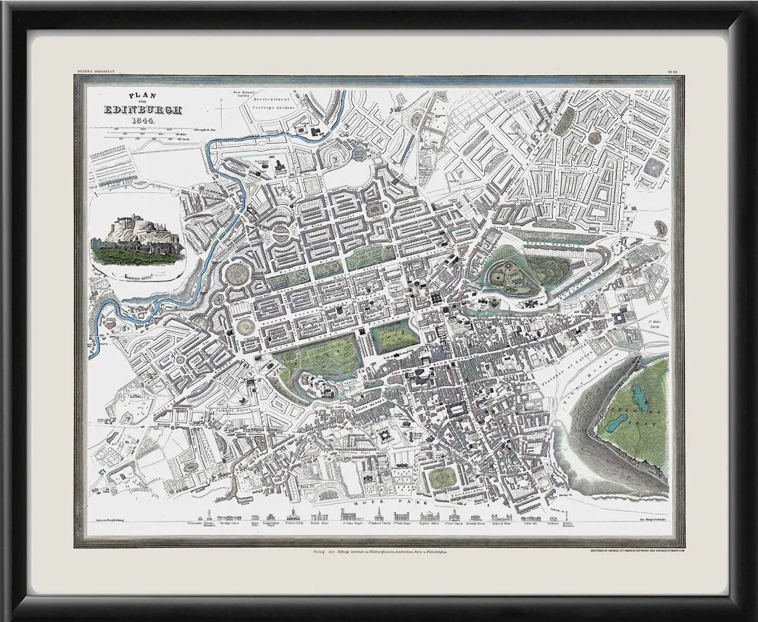 Edinburgh Scotland 1844 Pictorial Map