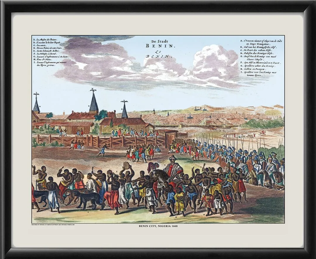 Benin City Nigeria 1668 Bird's Eye View Map