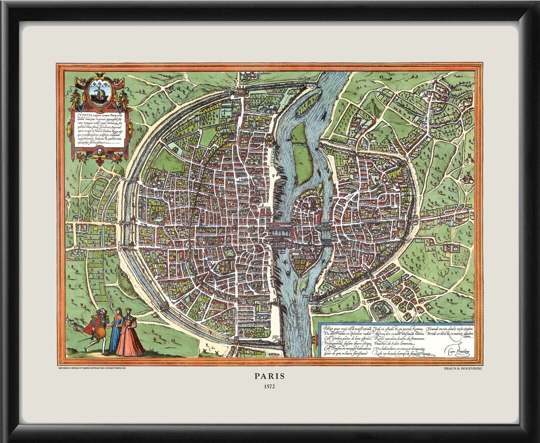 Paris France 1572 Bird's Eye View Map