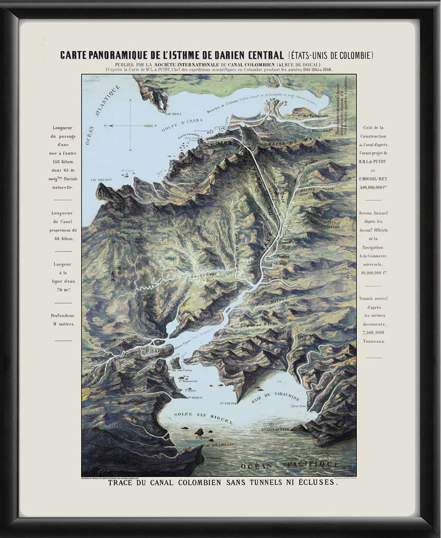 Isthmus of Panama 1866 Bird's Eye View Map