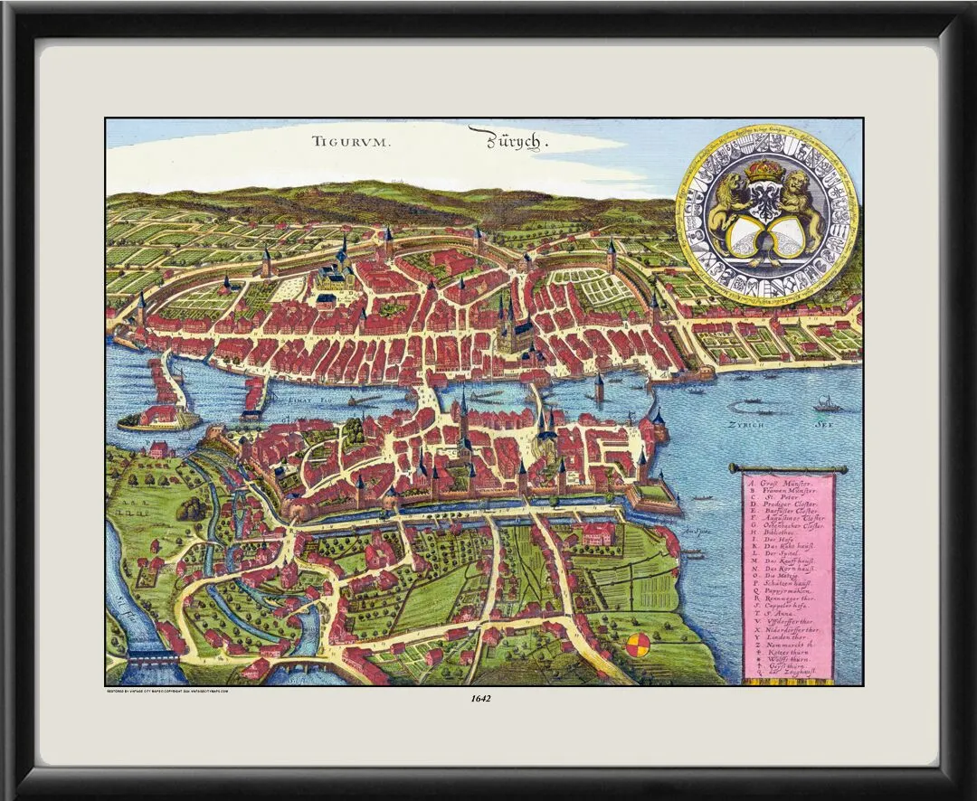 Zurich Switzerland 1642 Bird's Eye View Map