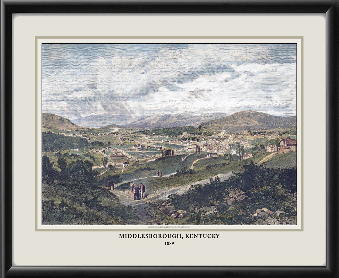 Middlesborough, Kentucky, 1889 Bird's Eye View Map