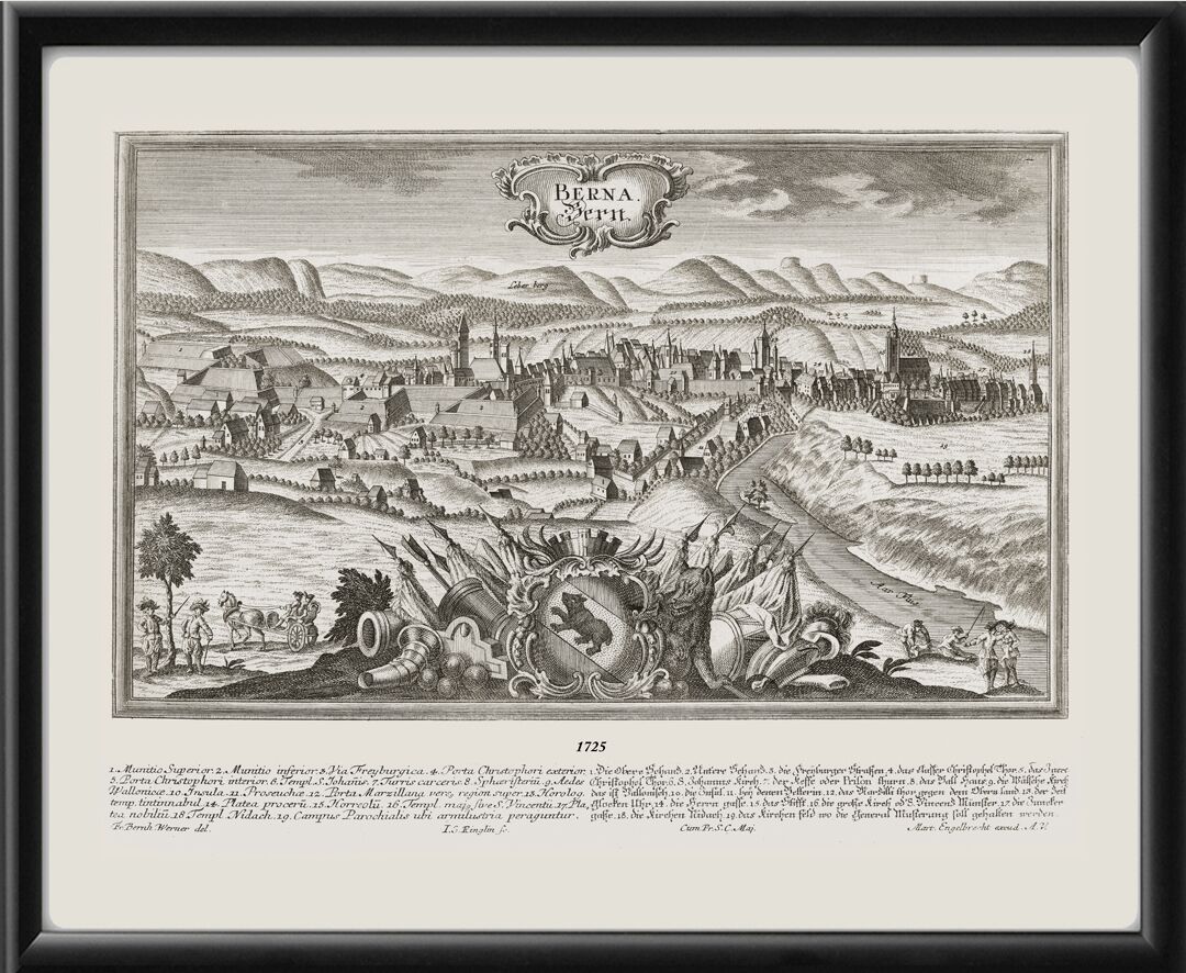 Bern Switzerland 1725 Bird's Eye View Map