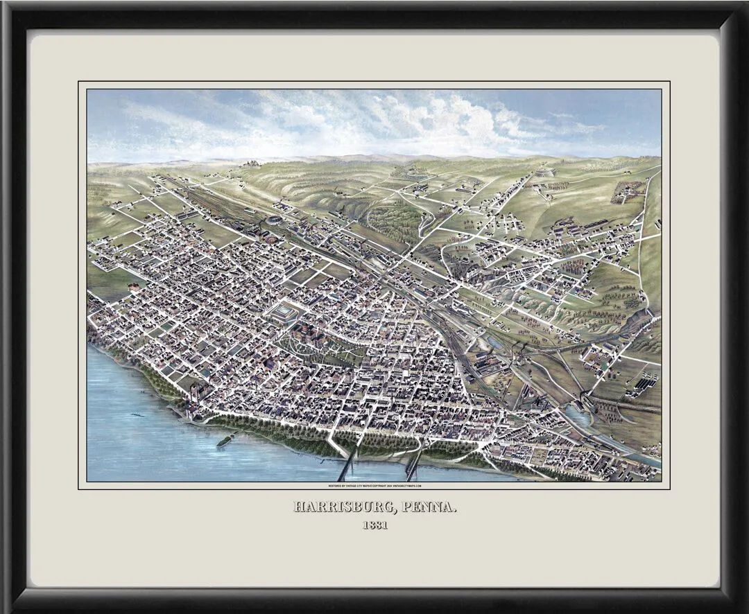 Harrisburg PA 1881 Bird's Eye View Map