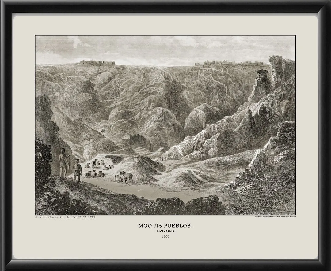 Moquis Pueblos AZ 1861 Bird's Eye View Map