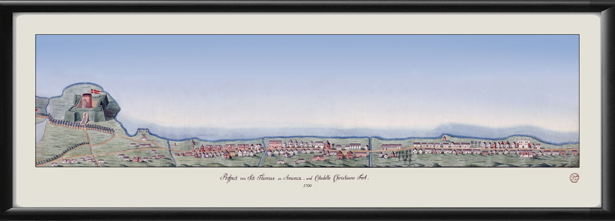 View of Saint Thomas in America with the Citadel Fort Christian