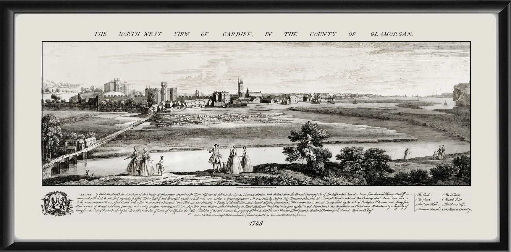 North West view of Cardiff, Wales 1748 Samuel and Nathaniel Buck, and Jean Baptiste Chatelain