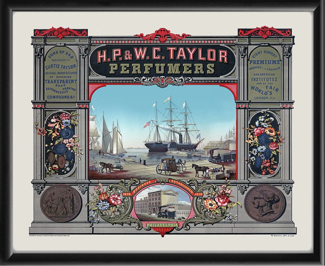 Philadelphia PA 1851 W. Dreser -Advertisement for H. P. & W. C. Taylor Perfumers