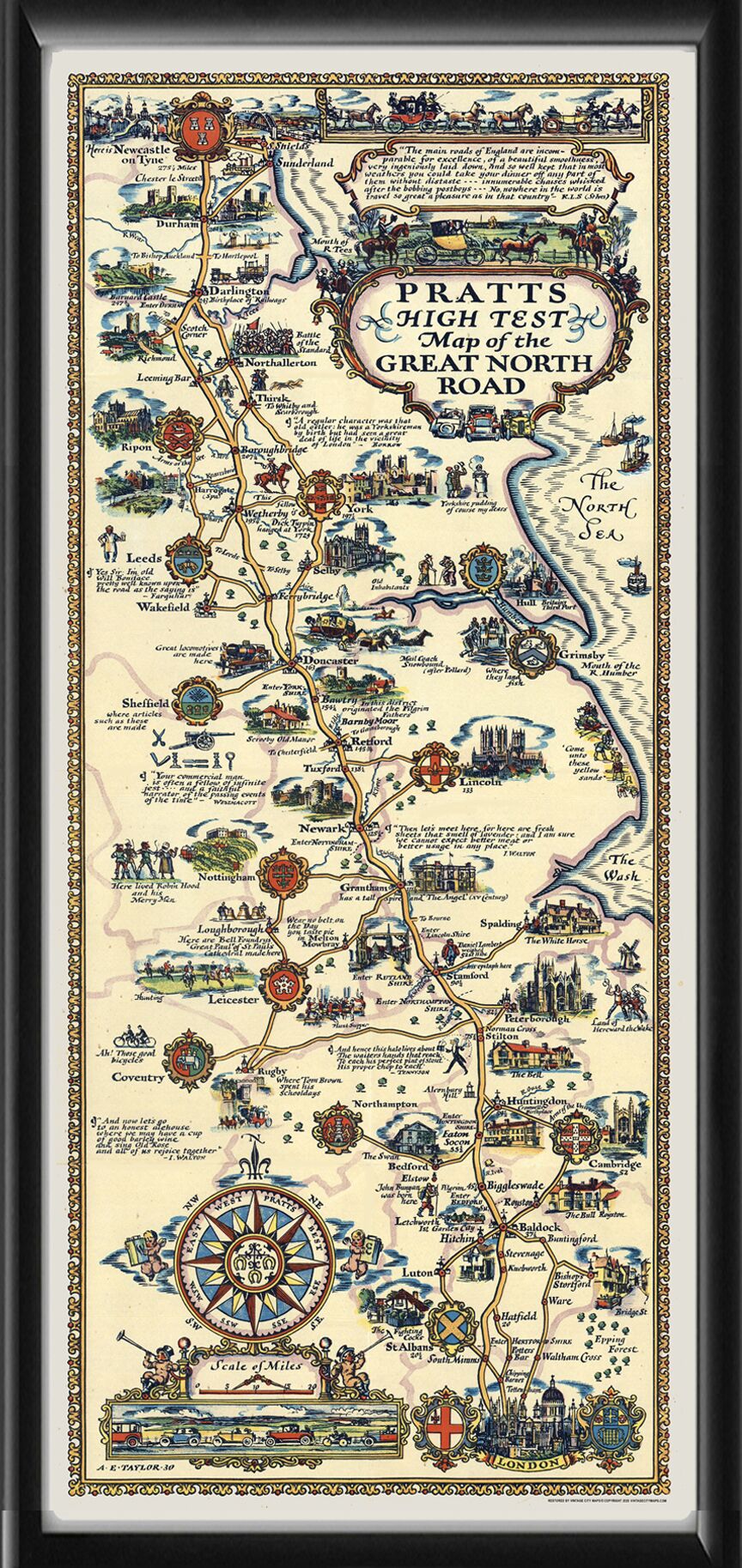 Pratts High Test Map of the Great North Road. 1939 Alfred E. Taylor