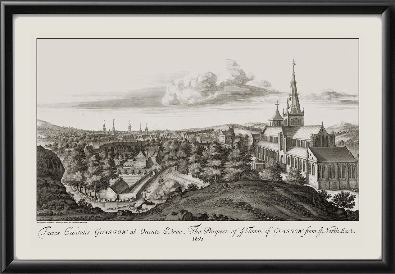 Glasgow Scotland 1693 John Slezer Engraving_of_Glasgow_Cathedral Viewed from what is now the city's graveyard 1693
