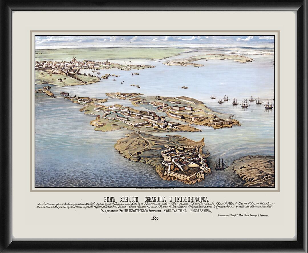 Helsinki Finland 1855 View of the fortress of Sveaborg and Helsingfors (Helsinki)