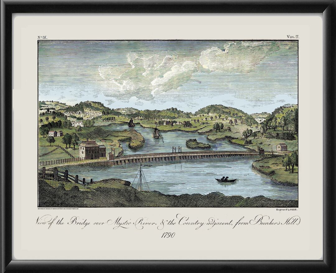 Boston MA 1790 - View of Mystic River (Color)
