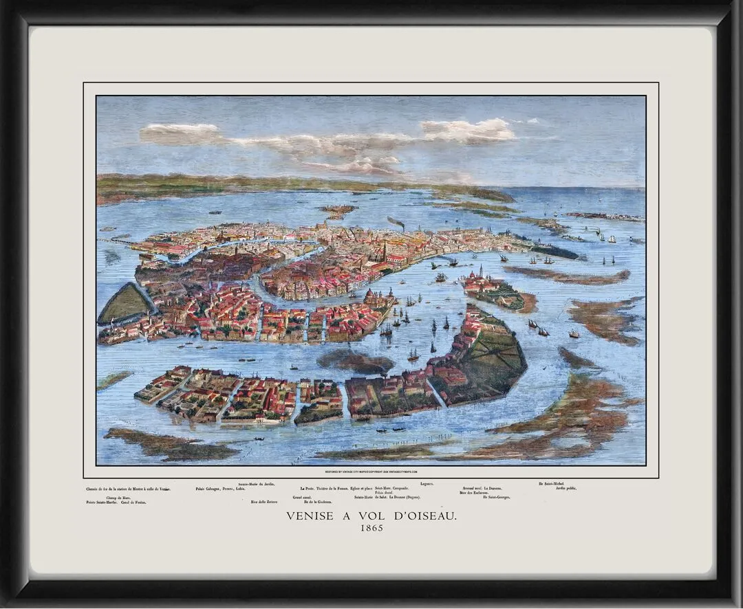 Venice Italy 1865 Birds Eye View of Venice From the Fusina to St Michael