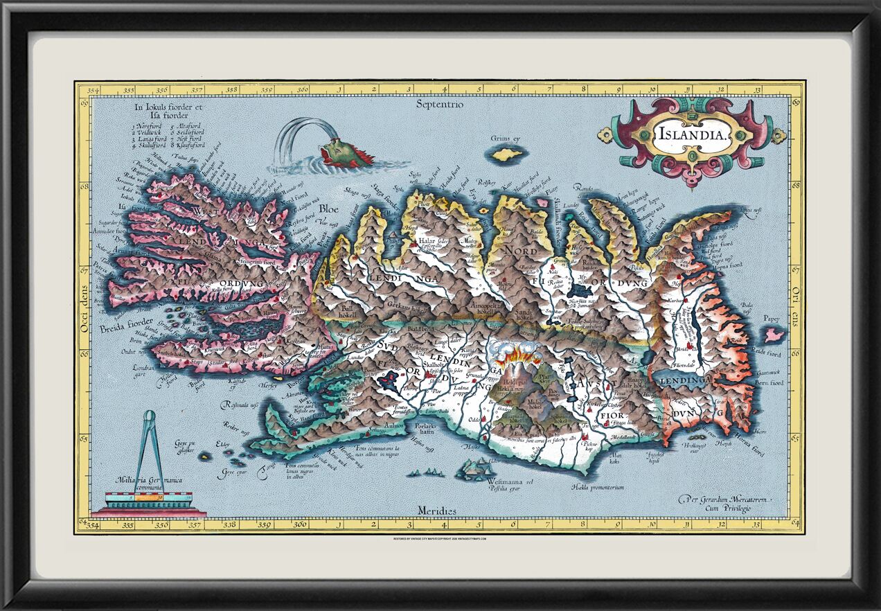 Iceland 1623 Gerard Mercator based on his original map of 1595
