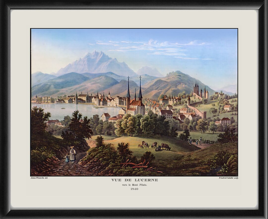 Lucerne Switzerland 1840 towards Mount Pilatus