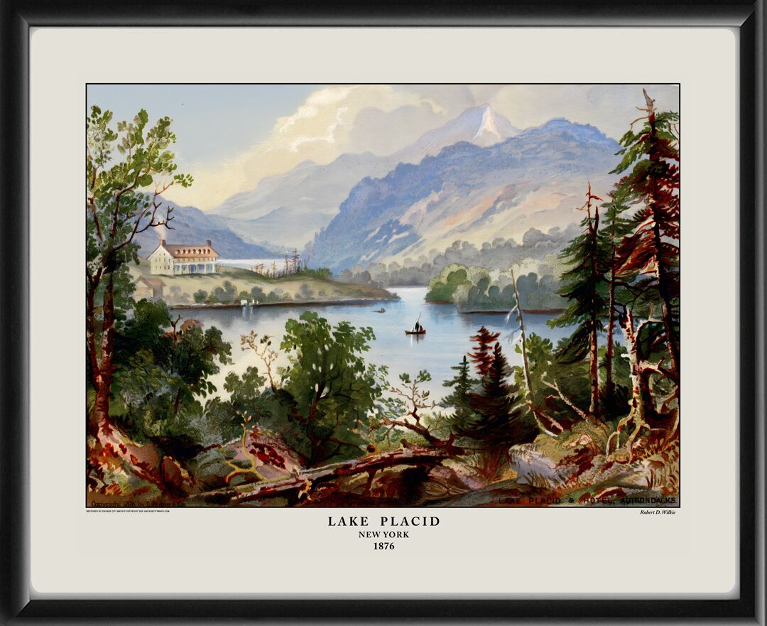 Lake Placid and Hotel NY 1876 in the Adirondacks by Robert D. Wilkie