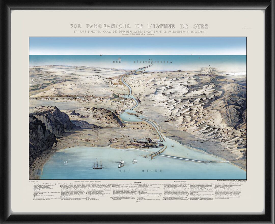 Panoramic view of the Isthmus of Suez and direct route of the Canal of the Two Seas